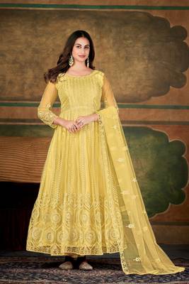 Chiku Colour Semi Stitched Anarkali Suit For Party 1