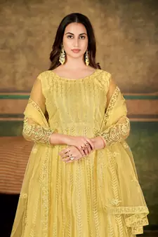 Chiku Colour Semi Stitched Anarkali Suit For Party