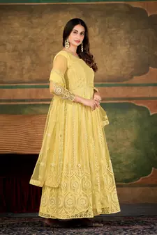 Chiku Colour Semi Stitched Anarkali Suit For Party