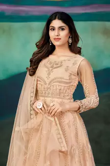 Peach Colour Semi Stitched Anarkali Suit For Party