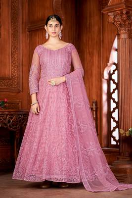 Dusty Pink Colour Semi Stitched Anarkali Suit For Party 1