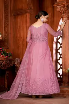 Dusty Pink Colour Semi Stitched Anarkali Suit For Party