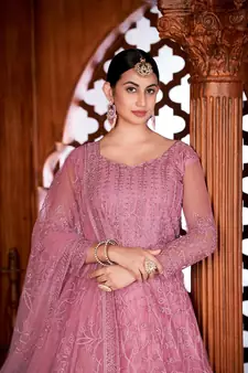 Dusty Pink Colour Semi Stitched Anarkali Suit For Party