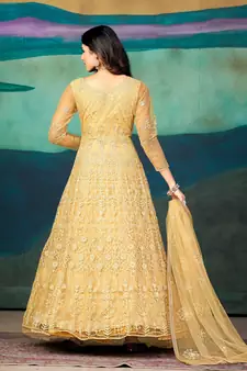 Yellow Colour Semi Stitched Anarkali Suit For Party