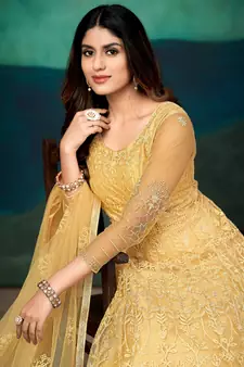 Yellow Colour Semi Stitched Anarkali Suit For Party