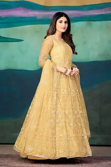 Yellow Colour Semi Stitched Anarkali Suit For Party