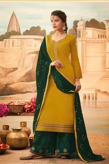 Mustard Embroidered Art Silk Salwar Up To 42" Size