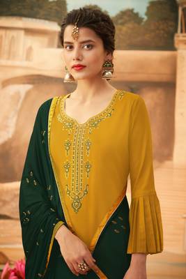 Mustard Embroidered Art Silk Salwar Up To 42" Size 2