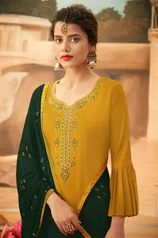 Mustard Embroidered Art Silk Salwar Up To 42" Size