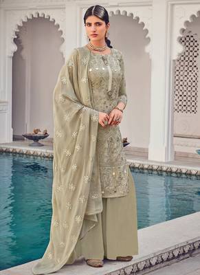 Light-Green Embroidered Georgette Salwar Up To 42" Size 1