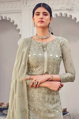 Light-Green Embroidered Georgette Salwar Up To 42" Size 2