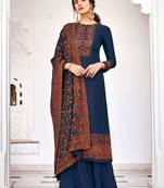 Blue Embroidered Georgette Salwar Free size full stitched Up To 42" Size