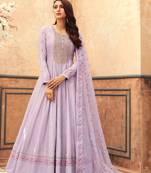 Lavender Embroidered Art Silk Salwar Free size full stitched Up To 42" Size