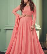 Pink Embroidered Georgette Salwar Up To 42" Size