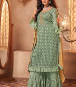 Green Embroidered Georgette Salwar Free size full stitched Up To 42" Size