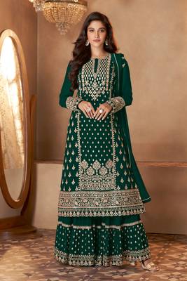 Green Embroidered Georgette Salwar Up To 42" Size 1