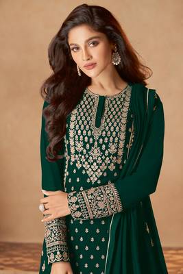 Green Embroidered Georgette Salwar Up To 42" Size 2