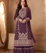 Purple Embroidered Georgette Salwar Free size full stitched Up To 42" Size