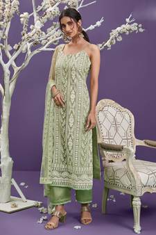 Green Embroidered Net Salwar Free size full stitched Up To 42" Size