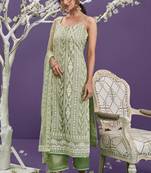 Green Embroidered Net Salwar Free size full stitched Up To 42" Size