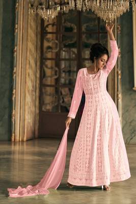 Pink Embroidered Georgette Salwar Up To 42" Size 1