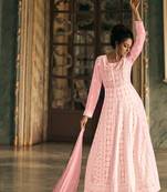 Pink Embroidered Georgette Salwar Up To 42" Size