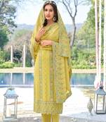 Yellow Embroidered Georgette Salwar Up To 42" Size