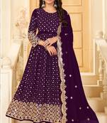 Purple Embroidered Georgette Salwar Up To 42" Size