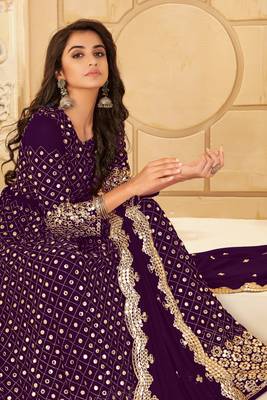 Purple Embroidered Georgette Salwar Up To 42" Size 2