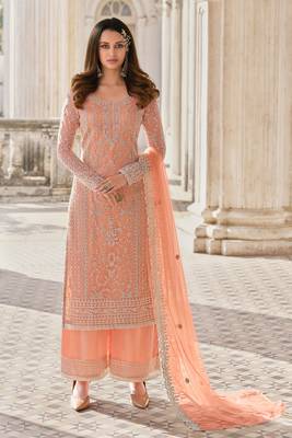 Maahi Styles Net Threawork and Sequin Work Peach Salwar Suit 1