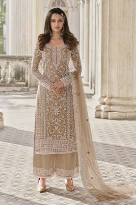 Fawn Embroidered Net Salwar Free size full stitched Up To 42" Size 1