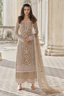 Fawn Embroidered Net Salwar Free size full stitched Up To 42" Size