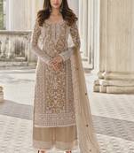 Fawn Embroidered Net Salwar Free size full stitched Up To 42" Size