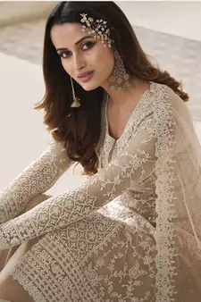Fawn Embroidered Net Salwar Free size full stitched Up To 42" Size