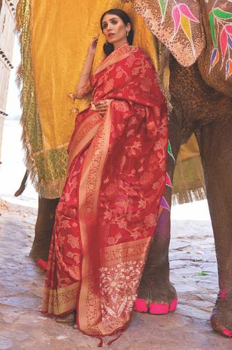 Maroon kouram silk bland sequance & thread work saree with Blouse