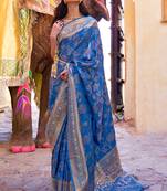 Royal Blue kouram silk bland sequance & thread work saree with Blouse