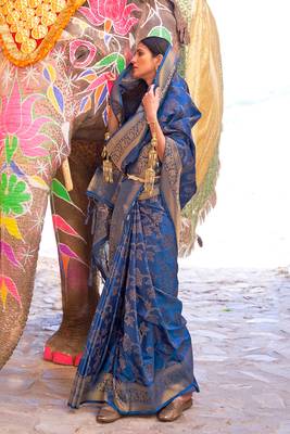 Royal Blue kouram silk bland sequance & thread work saree with Blouse 2