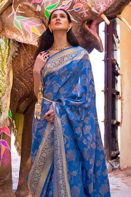 Royal Blue kouram silk bland sequance & thread work saree with Blouse 3