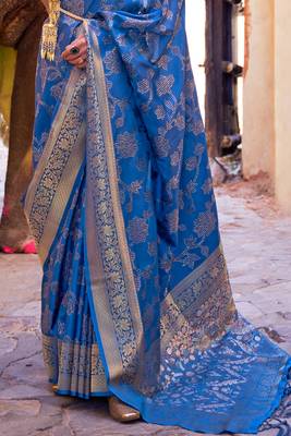 Royal Blue kouram silk bland sequance & thread work saree with Blouse 4
