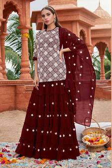 White Colour Traditional Kurti And Skirt Dress In Georgette