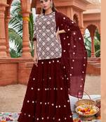 White Colour Traditional Kurti And Skirt Dress In Georgette