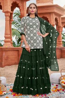 White Colour Traditional Kurti And Skirt Dress In Georgette
