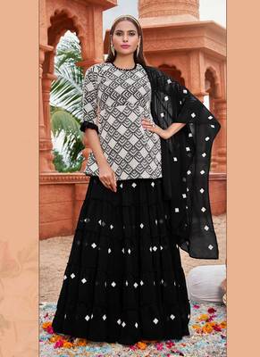 White Colour Traditional Kurti And Skirt Dress In Georgette 1