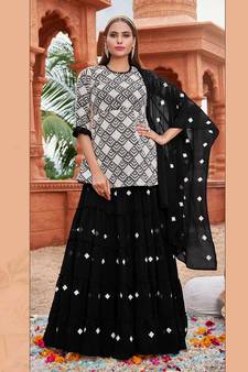 White Colour Traditional Kurti And Skirt Dress In Georgette