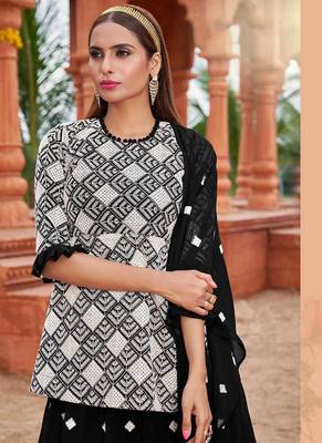 White Colour Traditional Kurti And Skirt Dress In Georgette 2