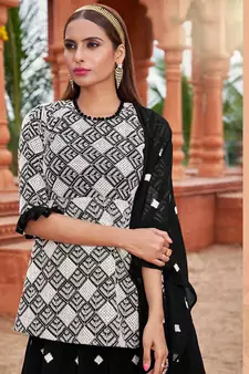 White Colour Traditional Kurti And Skirt Dress In Georgette