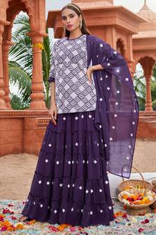 White Colour Traditional Kurti And Skirt Dress In Georgette