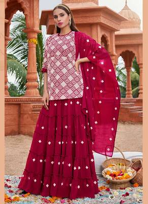 White Colour Traditional Kurti And Skirt Dress In Georgette 1
