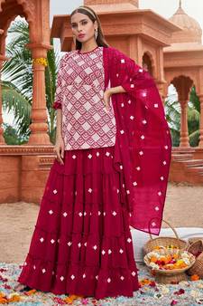White Colour Traditional Kurti And Skirt Dress In Georgette