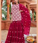 White Colour Traditional Kurti And Skirt Dress In Georgette